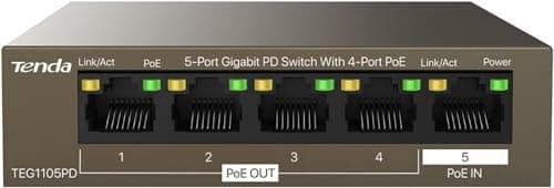 Image of Tenda Poe Switch Desktop/Wall TEG1105PD,5 Ports Gigabit 10/100/1000 Mbit,PoE power supply/receive integration,One cable for data and power, Simplicity of Use,Metal Case