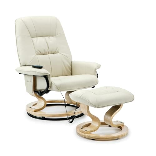 Image of More4Homes TUSCANY BONDED LEATHER SWIVEL RECLINER MASSAGE CHAIR w FOOT STOOL ARMCHAIR 8 MOTOR MASSAGE UNIT BUILT IN (Cream)