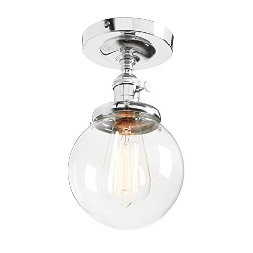 Image of Phansthy Vintage Ceiling Light Fitting with Switch, Modern Clear Glass Flush Mounted Ceiling Lamp E27 Base, Hallway Lighting Fixtures Suitable for Kitchen Loft Cafe Bar (Chrome)