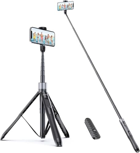 Image of ATUMTEK 1.5m Selfie Stick Tripod, All in One Extendable Phone Tripod Stand with Bluetooth Remote 360° Rotation for iPhone and Android Phone Selfies, Video Recording, Vlogging, Live Streaming, Black