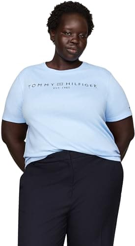 Image of Tommy Hilfiger Women's Curve Regular Fit Round Neck Short Sleeve Logo T-Shirt, Blue (Vessel Blue), 18