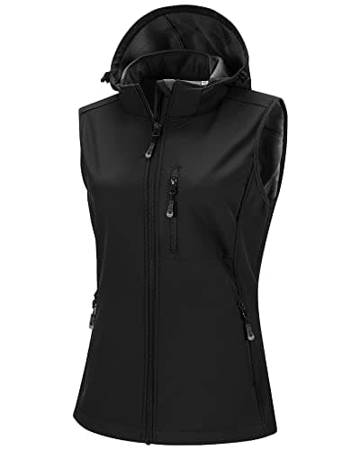 Image of 33,000ft Women's Lightweight Softshell Gilets with Hood Sleeveless Jacket Waterproof Windproof Vest Lady's Fleece Lined Vest with 5 Zip up Pockets Black 3XL