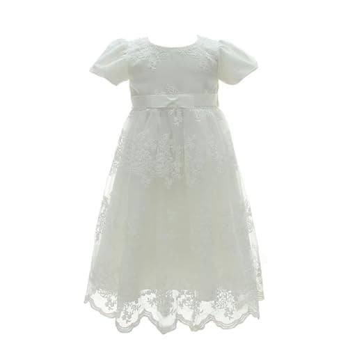 Image of Leideur Baby Long Christening Gowns White Baptism Dress Special Occasion Dresses for Girls Birthday (White 4, 6 Months)