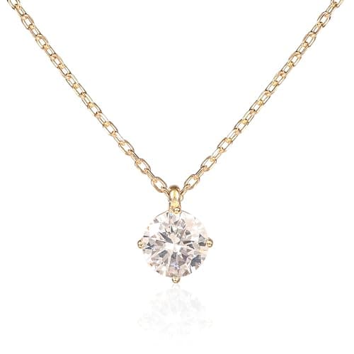 Image of Namana Gold Plated Pendant Necklace for Women and Teen Girls - Simple Gold Necklace with Solitaire Round Cubic Zirconia Stone, Dainty 925 Silver Pendant