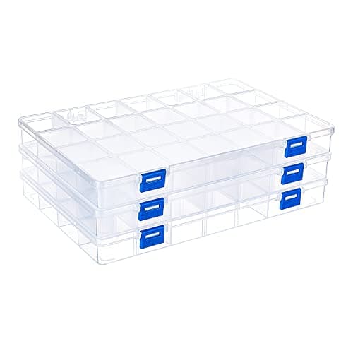 Image of BENECREAT 3 PACK 28 Grids Plastic Storage Box Jewellery Box Compartment Organizer Earring Storage Containers Clear Plastic Bead Case(28.5x20x3cm)