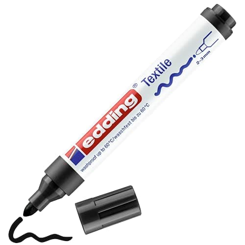 Image of edding 4500 textile marker - black - 1 pen - round nib 2-3 mm - permanent fabric markers for drawing on textiles, wash-resistant up to 60 °C - marker pens for fabric lettering