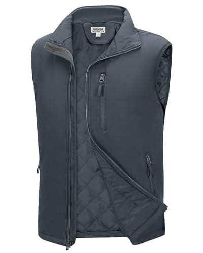 Image of Outdoor Ventures Men's Softshell Puffer Gilet Waterproof Hydrid Gilet Windproof Outerwear Vest Winter Padded Bodywarmer Insulted Jacket with 4 Pockets for Running Cycling Hiking Golf Dark Grey M