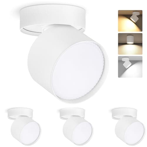 Image of GeyouLux LED Adjustable Projection Spotlight, 7W 800LM Ø82×80mm Ceiling Spotlights, 3000K/4000K/6500K 350° Rotation+90° LED Spotlight, Aluminium Round White Ceiling Spotlight Adjustable LED Spotlight