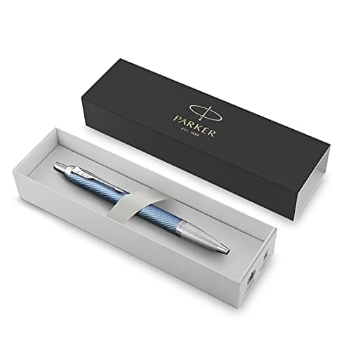 Image of Parker IM Ballpoint Pen | Premium Blue Grey with Chrome Trim | Medium Point with Blue Ink Refill | Gift Box