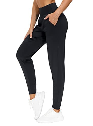 Image of The Gym People Women's Joggers Pants Lightweight Athletic Leggings Tapered Lounge Pants for Workout, Yoga, Running, Black, S