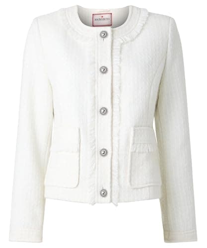 Image of Joe Browns Women's Collarless Frayed Edge Tweed Jacket, Cream, 8