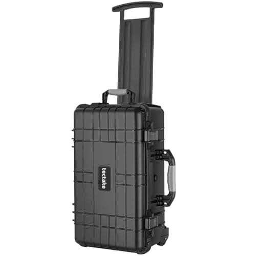 Image of tectake® Camera Case - Shock-Resistant, Dust- & Waterproof Box with Wheels & Telescopic Handle, Incl. Cube Foam Inlays - 34.5 x 23 x 56 cm Hard Case with Snap Closures & Seal Ring - Black