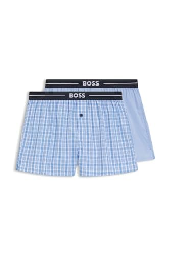 Image of BOSS Mens NOS Boxer EW 2P Two-Pack of Logo-Waistband Pyjama Shorts in Cotton