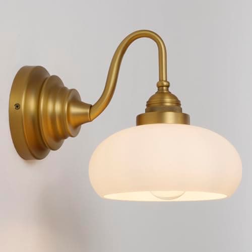 Image of SongCiLT Vintage Gooseneck Sconce Wall Lighting with Milk White Glass Shade,Industrial Bathroom Vanity Wall Mounted Lamp Fixture for Living Room Bedroom Stairwells