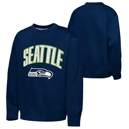 Image of NFL Seattle Seahawks Boys' Crew Neck Sweatshirt, Officially Licensed Fleece Pullover, Navy (7-8 Years)
