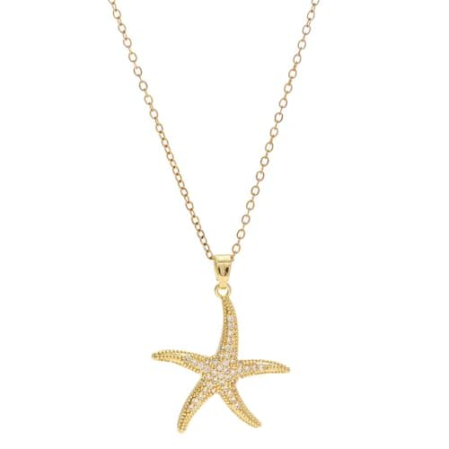 Image of Arribaw Starfish Necklace Sea Star Pendant Jewellery Gold Tone Crystal Rhinestone Chain for Women Ladies Beach Holiday Summer Party Evening Wear Anniversary Birthday Gift Fashion Accessories