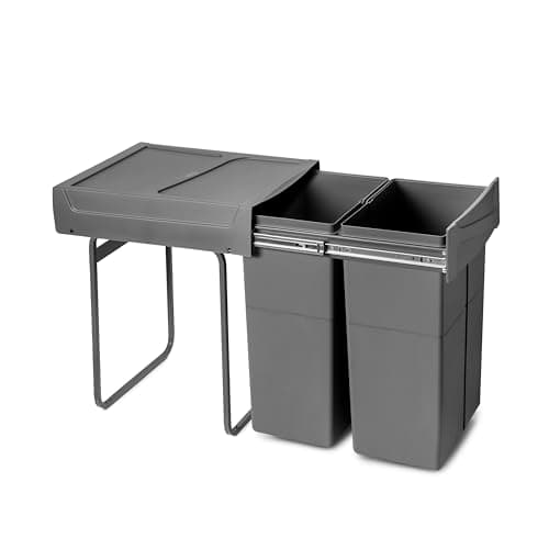 Image of Emuca - Recycling bin for lower mounting and manual pull-out in kitchen unit 2x25litres, Anthracite grey Plastic