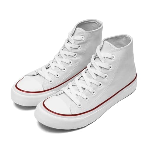 Image of Women’s Men’s Canvas Shoes Ladies High Top Trainers Fashion Plimsolls Casual Lace Up Walking Sneakers White 265