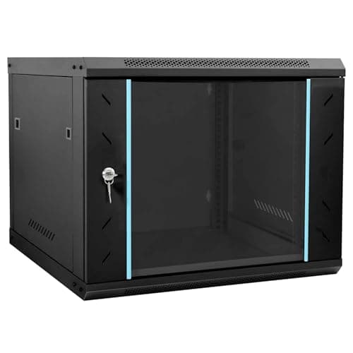 Image of 9U 19" Server Cabinet 600mm x 600mm – Network Rack Data Cabinet with Lockable Glass Door - Fan PDU & Shelf Included – 19 Inch Rack Enclosure for Patch Panels, Switches & CCTV Equipment