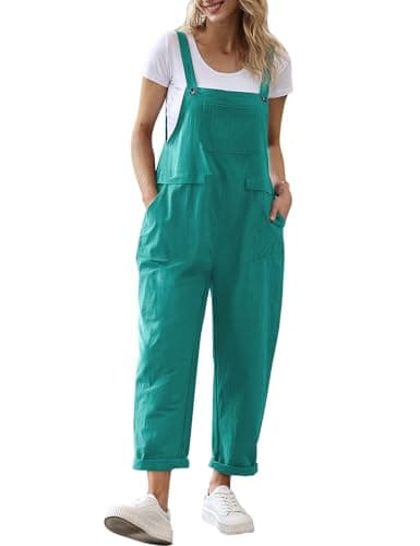 Image of YESNO Women's Dungarees Loose Casual Plus Size Lightweight Sleeveless Overall Long Jumpsuit Playsuit Trousers Pants Dungarees (XL PV9UK Teal)