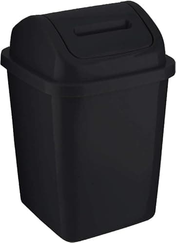 Image of ZYBUX - Plastic Swing Top Bin 5L Waste Paper Rubbish Trash Can Square Small Swing Top Desktop Kitchen Bathroom Garbage Dustbin, 5 Litre (Black)