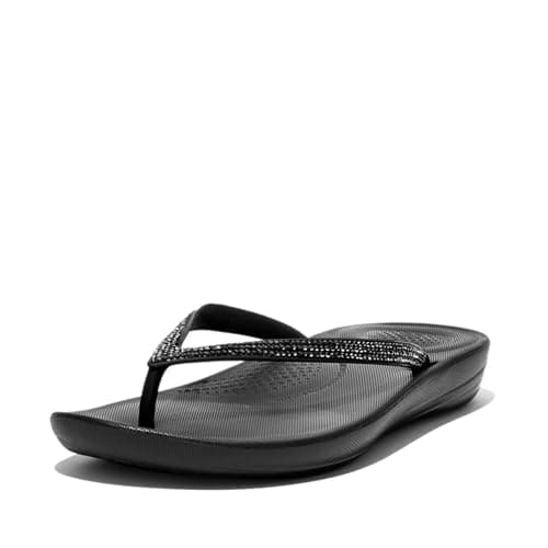 Image of Fitflop Women's Sparkle Classic iQushion Flip Flops - Lightweight & Comfortable with Natural Arch Support - Black - 6 UK