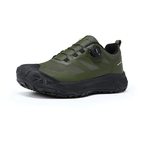 Image of YOUTHUP Men's Outdoor Hiking Shoes,Waterproof Trekking Shoes Trainers Mens Breathable Mesh & TPU, Non-Slip Quick-Adjust Rotary Closure Lightweight,Green,10