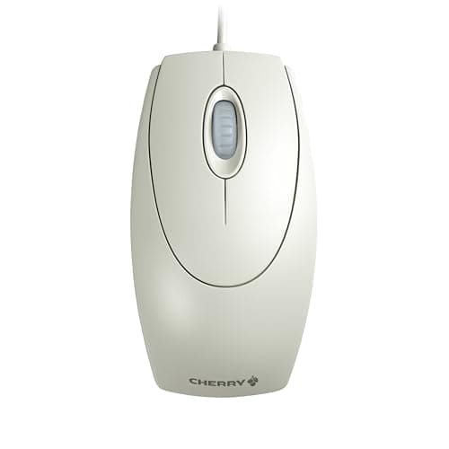 Image of CHERRY WheelMouse, Wired Mouse, Symmetrical Design for Right and Left-Handers, Optical Sensor, USB Connection, PS/2 Adapter Included, Light Grey