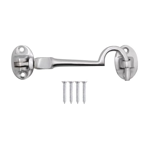Image of EAI Cabin Hook and Eye Latch | Heavy Duty 100mm / 4 Inch Silent Satin Chrome Hook and Eye Latch | 1 Pack with Fixings