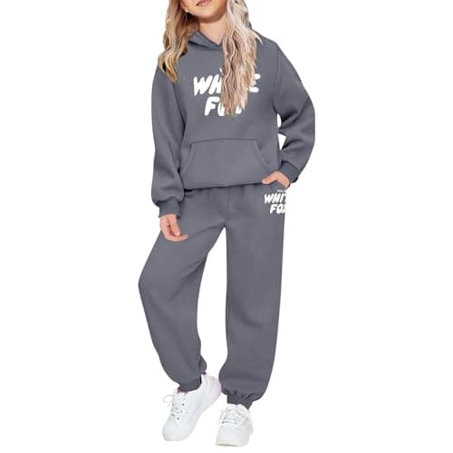 Image of NSICBMNO Tracksuit Set Kids Girls Long Sleeve Pullover Sweatshirt Baggy Jogging Bottoms Boys 2 Piece Outfits Hoodie Joggers Set Airport Outfits Activewear Back To School Streetwear 9-10 Years, Gray
