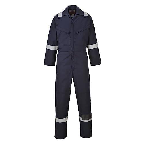 Image of Portwest FR50 Men's Bizflame Work FR Coverall Flame Resistant Hi Vis Anti-Static Arc Proof Safety Overalls Reflective Knee Pad Pockets CE Certified Offshore Workwear, Navy, M