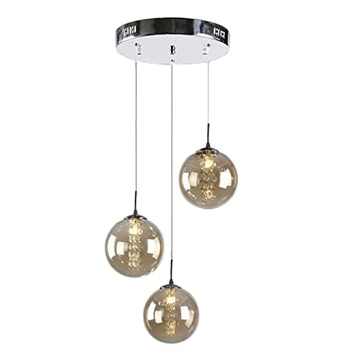 Image of Euone_Clothes Industrial 3-Lights Globe Glass Pendant Light Cluster with Crystal Tassels Chrome Finish Glass Ball LED G4 3 Way Ceiling Hanging Lamp Villa Stairs Landing Lighting - Amber