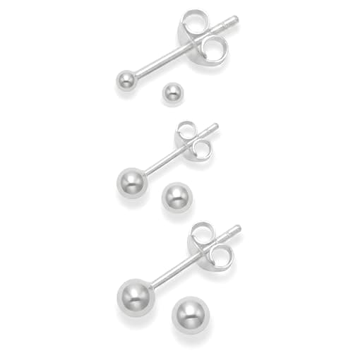 Image of Set of 3 Pairs 925 Sterling Silver Ball Stud Earrings for Women or Girls - Sizes 2,3 and 4 mm - Gift Boxed 5180SET