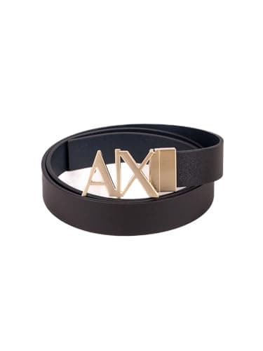 Image of Armani Exchange Men's Essential Reversible Logo Flip Closure Belt, Black/blue navy, 30