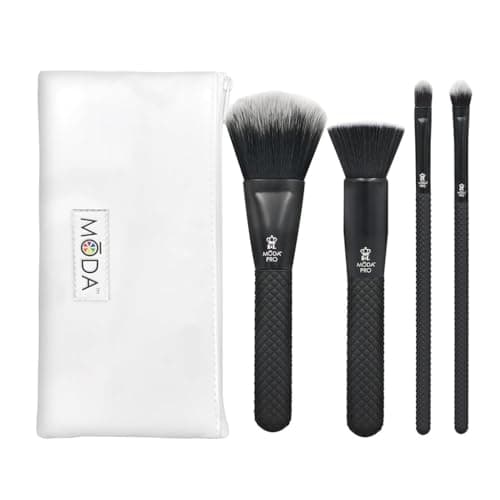 Image of Moda Royal & Langnickel Full Size Pro Complete 5pc Makeup Brush Set with Pouch, Includes, Flat Powder, Blender, Concealer, and Shader, Black