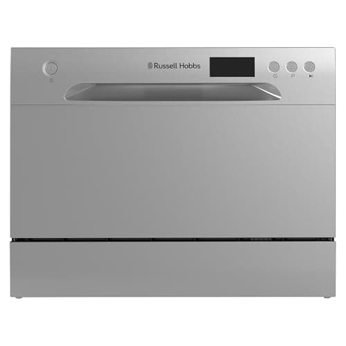 Image of Russell Hobbs Table Top Dishwasher Compact Mini with 6 Place Settings, LED Display, Button Control, 6 Programmes, Portable & Efficient, 24hr Timer, Rinse & Eco Mode in Silver, RH6TTDW0D1S