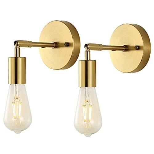 Image of BAODEN Brushed Brass Bathroom Wall Sconce Set of 2 Vintage Industrial Wall Lamp Pole Wall Mount Lighting Fixture(Gold Color)