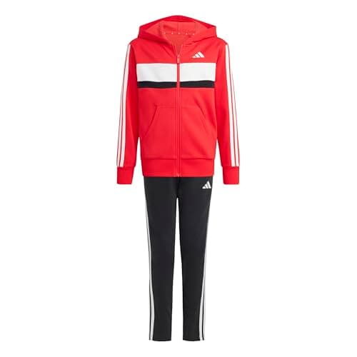Image of adidas Unisex Kids SEASONAL ESSENTIALS TIBERIO 3 STRIPES FLEECE TRACKSUIT, pure ruby/white, 11-12 Years