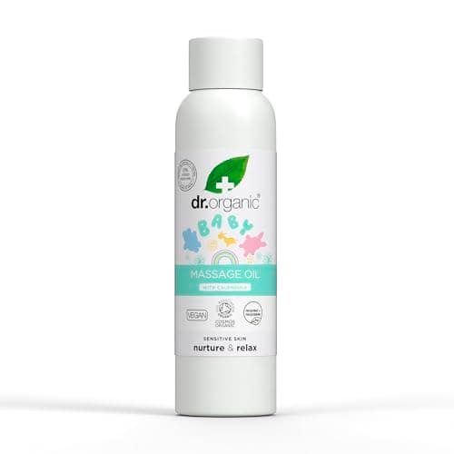 Image of Dr Organic Baby Massage Oil with Calendula, Sensitive Skin, Soothing & Bonding Massage, Dermatologically Tested, Natural, Vegan, Cruelty-Free, Paraben & SLS Free, Certified Organic, 150ml
