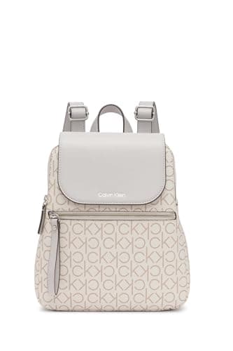 Image of Calvin Klein Women's Reyna Signature Key Item Flap Backpack, Vanilla/Khaki/Dove, One Size