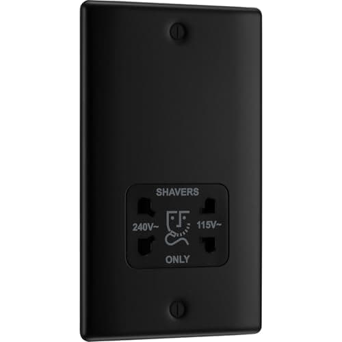 Image of BG Electrical Dual Voltage Shaver Plug Socket, Electric Toothbrush Charger Socket, Bathroom, Raised and Slim Profile, Round Edges, Nexus Metal, 2-Pin, Matt Black,115V / 240V, NFB20B