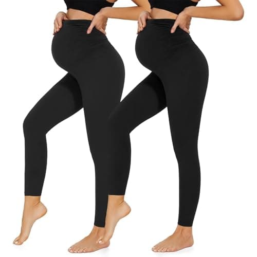 Image of QGGQDD Maternity Leggings Over Bump with Pockets High Waisted Pregnancy Leggings for Women Gym Yoga Pants(Black*2,S)