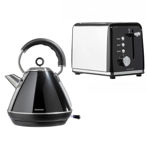 Image of Daewoo Kensington Collection, Kettle And Toaster Set, 1.7 Litre Pyramid Kettle With Matching 2 Slice Toaster, Safety Features, Easy Cleaning, Cohesive Kitchen Set, Black