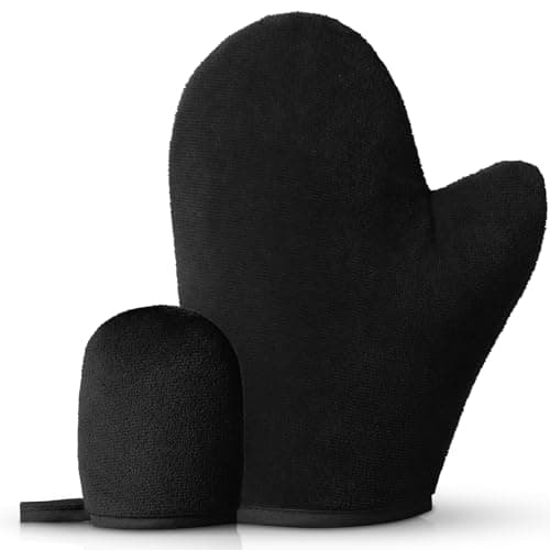 Image of Hianjoo 2 in 1 Self Tanning Mitts Self Tanner Mitt Applicator Kit Tanning Glove for Self Tan, Reusable Prevent Stained Hands, Velvet Material, Black