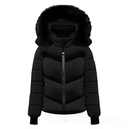 Image of Yinguo women's coats, Winter Jackets for Women UK Quilted Down Mid-lenght Puffer Coats Ladies Lightweight Waterproof Jacket with Hood Plus Size Slim Trench Coat Warm Outwear, black, XL