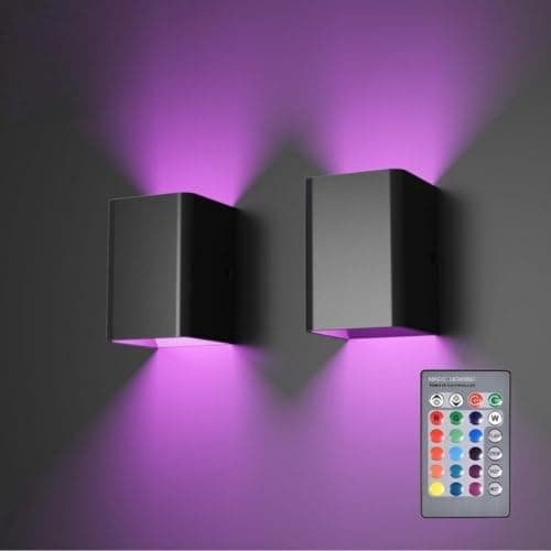 Image of EBILUN 2 Packs RGB Wall Lights with Remote, Indoor Outdoor Dimmable Wall Lights,LED Up Down Wall Lamp for for Hallway Living Room, Bedroom, Yard (Black)