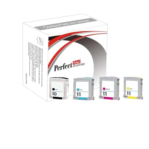 Image of PerfectPrint Compatible Ink Cartridge Replacement for HP for DESIGNJET 70 100 110+ 2800 3800cp DESKJET 2200c 2250 InkJET CP-1700 1700PS 1700D 10 11 (Black/Cyan/Magenta/Yellow, 4-pack)