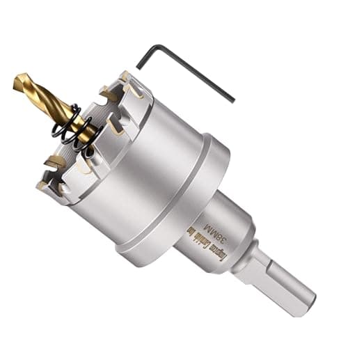 Image of METALLIXITY Hole Saw 38mm (1-1/2"), Heavy Duty Tungsten Carbide with Center Drill Bit Hex Key Spring - Hole Cutters for Thick Stainless Steel Steel Metal Plates. Silver