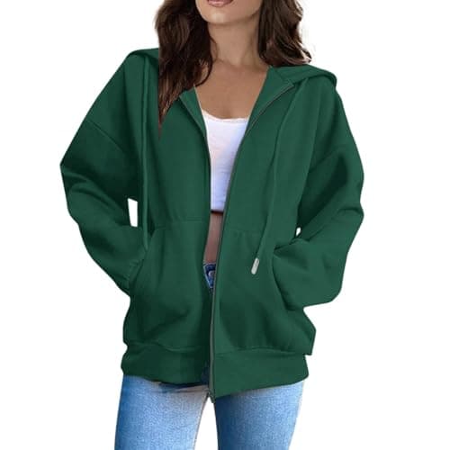 Image of Lightweight Hoodies Women Ladies Solid Zip Up Hoodies Women Top Long Sleeves Casual Stretchable Comfortable Hoodies 01-Dark Green M