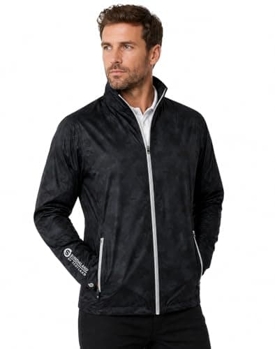 Image of Sunderland Mens SUNMR47 Whisperdry Lightweight Waterproof Golf Jacket (Black Camo/Silver, L - 42-44 inch Chest)